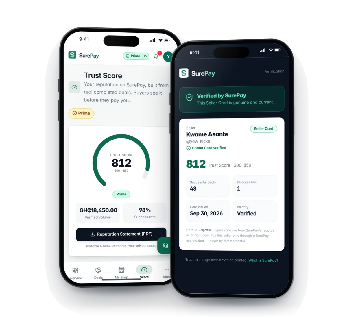 A seller's Trust Score of 812 next to a verified SurePay Seller Card